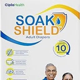 Cipla Soak Shield Premium Adult Diaper - Tape Style | Extra Large (XL) | 10 hr Absorption-Protection |AntiBacterial & AntiRash | Unisex with Wetness Indicator | Odour Control | Goodness of Aloe Vera | 10 pc-picture-10