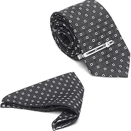 mutaqinoti Mens Woven Premium Silk Necktie With Pocket Square and Chrome Tie Pin (TECP) image 1