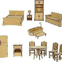 stonkraft Wooden Miniature Furniture - Home Decor, Construction Toy, Modeling kit, School Project - Easy to Assemble (Extended Furniture)-Beige(Pack of 16 Pieces)-image-49