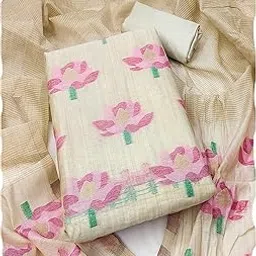 Cream Floral Woven Banarasi Silk Unstitched Dress Material for Women | Soft Silk Fabric | Elegant Indian Wear | Perfect for Weddings & Special Occasions-image-28
