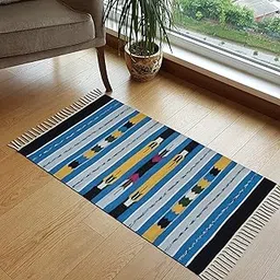 house of handmade™- Handwoven Kilim Rug for Bedroom, Living Room, etc. | Design- Traditional | Size -60X90 cm | 100% Cotton | Color- Multi-picture-23