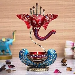 KREATIVE HOUSE Handpainted Metal Ganesha Tea Light Candle Holder Stand | Ideal Showpiece for Home Decor, Pooja Room, Living Room, Bedroom, Office, Diwali Decoration and Gifting (Blue)-image-57