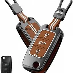Zealsy Metal Key Cover with Keychain for Skoda & Volkswagen | Compatible with Polo, Vento, Rapid, Jetta, Superb, Octavia, Passat, Ameo, Fabia, Yeti | 3-Button Flip Smart Key-picture-22