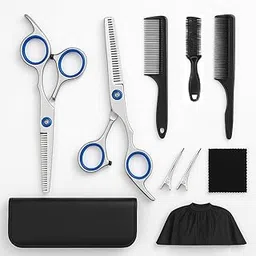 Windwarrior® Professional Hair Cutting Barber Scissors Kit (10 Pcs) – 6.7” Stainless Steel Hairdressing Scissors, Thinning Scissors, 3 Combs, Hair Clips, Haircut Cape & Cleaning Cloth for Men & Women-picture-53