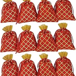 Silk Potli Bag for Women and Girls - Ladies Small Potli Bag for Parties, Weddings, and Festive Season (Pack Of 12, Red)-image-2