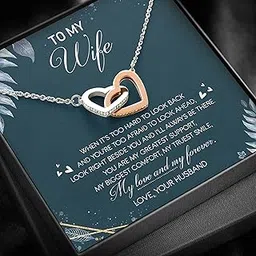 fabunora Women's 925 Sterling Silver Chain Pendant & Interlocking Hearts Necklace Gift For My Wife, Pendant For Wife With Message Card-picture-55