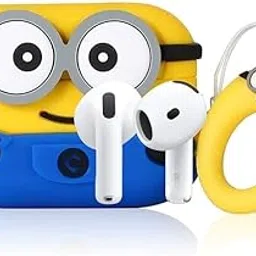Silicone Case for Apple AirPods 4 (2024) with ANC | Shockproof Protective Cover with Keychain | Soft Anti-Slip Dustproof Skin Compatible with AirPods 4 Charging Case (Minions Yellow)-picture-30