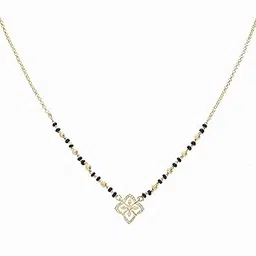 H R SALES Gold-Plated Mangalsutra for Women with Floral Pendant | Traditional Black Bead Necklace | Stylish Jewelry for Brides & Wives-image-1