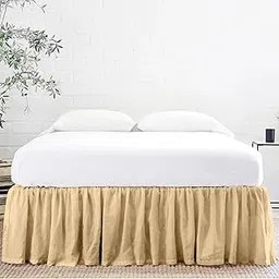 Linenweaves Bed Skirt King Size 21 Inch Drop | Solid Pattern Microfiber Easyfit | Tailored Wrinkle Fade Resistance Soft Fabric Stylish Design Bed Frame Legs Cover- (Cream Beige, 76 * 80 in)-image-40