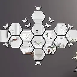 Chote Mote Seller - 15 Hexagon 10 Butterfly Silver Mirror Stickers for Wall, Mirror Wall Decor Sticker, Wall Mirror Stickers, Acrylic Stickers, Wall Stickers for Hall Room, Bedroom, Kitchen.-image-12