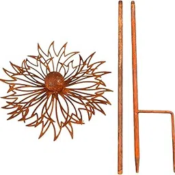 TRENDIVIBE Metal Cornflower Garden Stake Rusty Art Metal Flower for Patio Pot Courtyard-image-14
