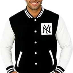 NY Winter Bomber Jacket, Black and White, Fleece Fabric, Long Sleeves with Cuffed Styling-picture-29