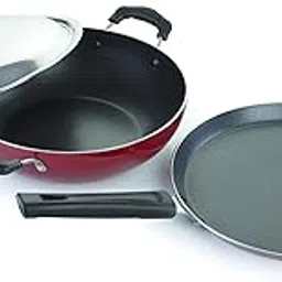Crystal Vivid Series Induction Bottom Non-Stick Cookware Set, 2 Pcs, Maroon | Tawa 250 mm | Kadai 240 mm with Steel Lid | 2.6 mm thickness| 3 layer Non stick Coating | Metal Spoon Friendly | PFOA Free-picture-21