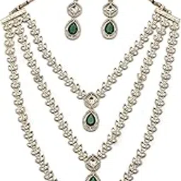 sukkhi Stunning Gold Plated AD Stones Green Multi Layer Choker Necklace Set with Drop Earrings Jewellery for Women & Girls|Jewellery for Party, Wedding, and Festive Occasions for Women|NS107557-picture-31