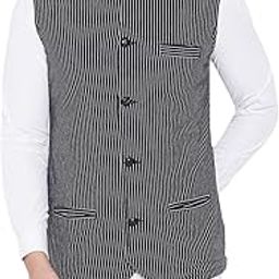 hypernation Men's Cotton Stripe Waistcoat(Black,White;)-picture-25
