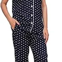 Women’s Rayon Polka Dot Night Suit Set – Button Down Short Sleeve Top & Pajama Bottom with Pockets – Soft & Breathable Sleepwear for Women-image-13
