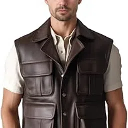 urbanhides Urban Thread Vintage Real Leather Vest for Men | Men's Leather Vest, Chocolate Brown Leather Vests, Lambskin Vests, Regular Fit, Four Pockets-picture-40