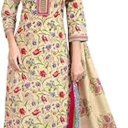 Women's Floral Print Cotton Salwar Suit Set with Dupatta ? Beige Traditional 3-Piece Indian Ethnic Wear | Comfortable Daily & Festive Outfit | Elegant Floral Design Kurta Set-picture-38