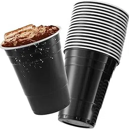 Tickles Pack of 50, Beer Pong Glasses with Free Ping Pong Balls Set, Easy Grip Reusable Drinking Party Cups for Iced Tea, Punch, Cocktail, Couple, Ladies Games (Color: Black Size: 475 ml) image 1