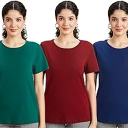 amazon brand - symbol Women's Cotton Regular Fit T-Shirt (Combo Pack of 3)-picture-34
