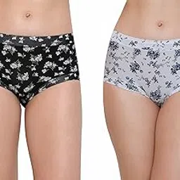 glamoras Women's Mid Rise Floral Print Brief Panties | Nylon Spandex Soft Seamless Full-Coverage Underwear | Breathable & Stretchable Briefs for Everyday Comfort (Pack of 2) image 1