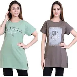 us reload Women’s Cotton Printed Regular Fit T-Shirt/Top/Long Nightwear T-Shirt | Soft, Breathable & Comfortable for Women Stylish Nightwear for Home ((AAA-picture-10