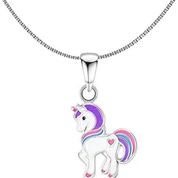 highspark 925 Silver Cute Enamel Pendant & Chain | 92.5 Sterling Silver & Hypoallergenic | Lovely Gift for Women & Girls - Dark Pink Heart Unicorn image 1