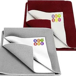 BeyBee Anti-Piling Fleece Extra Absorbent Quick Dry Sheet for Baby, Baby Bed Protector, Waterproof Baby Sheet(Small Combo, Grey + Maroon)-image-8