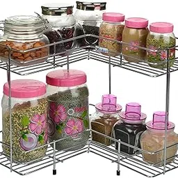 Wrolavi Stainless Steel L Corner Shelf Shape Stand Shelf Utensils Modular Floor Mount Kitchen Rack Storage Organizer (2 Layer)-picture-26