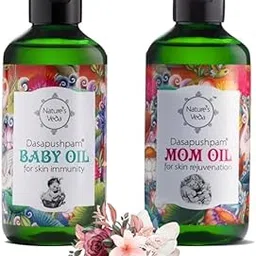 Nature's Veda Ayurvedic Dasapushpam Mom & Baby Massage Oil 200ml | Nourishing Herbal Blend for Mother & Newborn | Gentle, Natural & Safe Skin Care-image-51