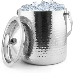 Hogar Brand Double Wall, Stainless Steel Hammered Finish Premium Ice Bucket with"Free" Ice Tong,Measure Cup and a Wine Pourer. Capacity-1500ml-picture-17