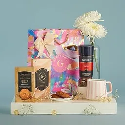 the gift studio.com The Gift Studio Premium Gourmet Gift Hamper | Davidoff Rich Aroma Instant Coffee 100g, Smoor Oats & Cranberry Cookies 150g, Cashew Brittle | Elegant Floral Stroke Gift Bag | Ideal for Coffee & Cookie Lovers-picture-20
