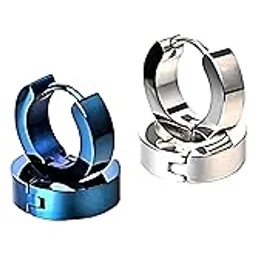 karishma kreations Valentine jewellery Stainless Steel Mens Earrings Combo Black Gold Silver Piercing Screw Bali Stud Hoops Earing Multicolor Earrings Combo for men boys Unisex-picture-13