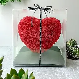 DecorTwist® Heart-Shaped Rose Foam Flower Gift | Valentine's Day, Wedding, Anniversary, Christmas Decor | Romantic Love Simulation Flower for Girlfriend & Home Decoration (Red)-image-50