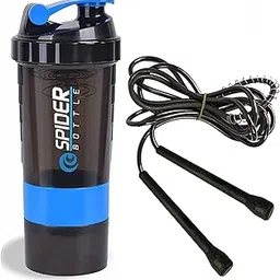 Cool Indian Combo of 500Ml BPA Free Shaker and Skipping Rope for Workout for Men, Women, Boys and Girls, Gym Training, Exercise and Workout. (Pack of 2) (Blue)-picture-41