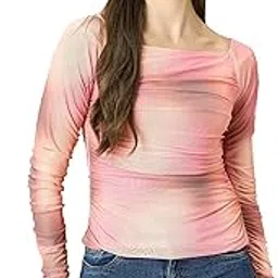 masalli fashion Women's Pink Mess Printed Ruched Top-picture-51