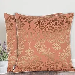 Home - The Best is for You Designer Self Design Cotton 275 TC Cushion Covers | Pack of 2 (Rust_Damask, 16X16 Inch)-picture-47