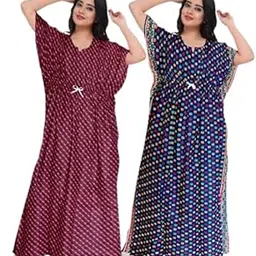 JK Creations Women's Cotton Printed Maxy/Nightwear/Nighty Combo for Women & Girls|Women's Nightdress | Night Gown-picture-35
