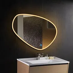 VENETIAN IMAGE Irregular Led Mirror, Asymmetrical Bathroom Wall Decor with 3000k Warm White led, Feather Touch Sensor-picture-30