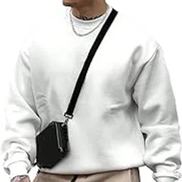 Solid Plain Cotton Oversized Baggy Beige Sweatshirt for Men-image-72