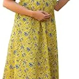 klubbies Maternity Kurta Set with Palazzo, Yellow Floral Print, Cotton, Comfortable Fit for Pregnancy-picture-21