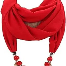 v3e Girl's Scarf Crystal Bead Pendant Accessory Necklace Soft Scarves Stoels Muffler (Red)-picture-13