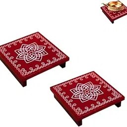 Cluttch Play Mini Wooden Chowki of Mahalakshmi Hrudaya Kolam | Ishwarya Lakshmi Pooja Traditional & Durable Decorative Small Manai Palagai at Home|Festivals|Gifts (3" Red Aishwaryam)-picture-40