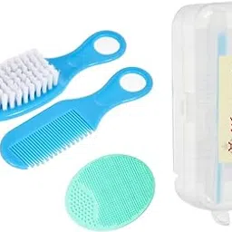 MUMMAMIA Baby Comb & Hair-Brush with Soft Silicone Cradle Cap Brush - Comes in a Travel Case (Blue)-picture-22
