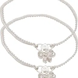 memoir Silver plated Stylish Elegant Ethnic traditional Rasrawa simple plain Bridal Wedding payal pajeb Anklet Women-picture-19