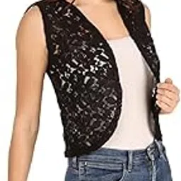 Meher Hosiery Sleeveless Cotton Net Floral Design Shrug for Girls & Women - Casual & Formal Wear-picture-40