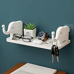 Self Adhesive Floating Shelves Wall Shelf for Kitchen Bathroom Entryway Stand Holder for Bathroom Toilet Kitchen Bedroom Office Shelf Wall Holder Elephant Shape (White)-image-61