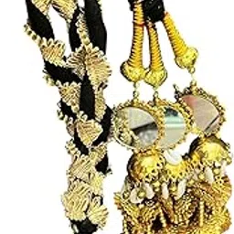 MIRAS Traditional Hair Paranda & Parandi, Black and Gold Decorative Braid with Mirror Work, Punjabi Hair Accessory for Women (Pack of 1)-picture-54