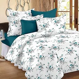 Huesland by Ahmedabad Cotton 144 TC Cotton King Size Bedsheet with 2 Pillow Covers - White, Blue(9ft x 9ft)-picture-20