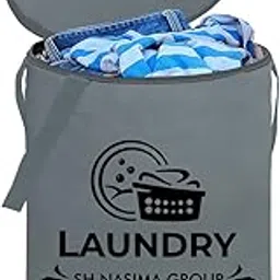 SH Nasima 45 L Laundry Bag/Storage Basket/Bin with Lid and Handle for Washing Clothes, Baby Toys Box, Dirty Dress Pack Of 4 (grey)-picture-48